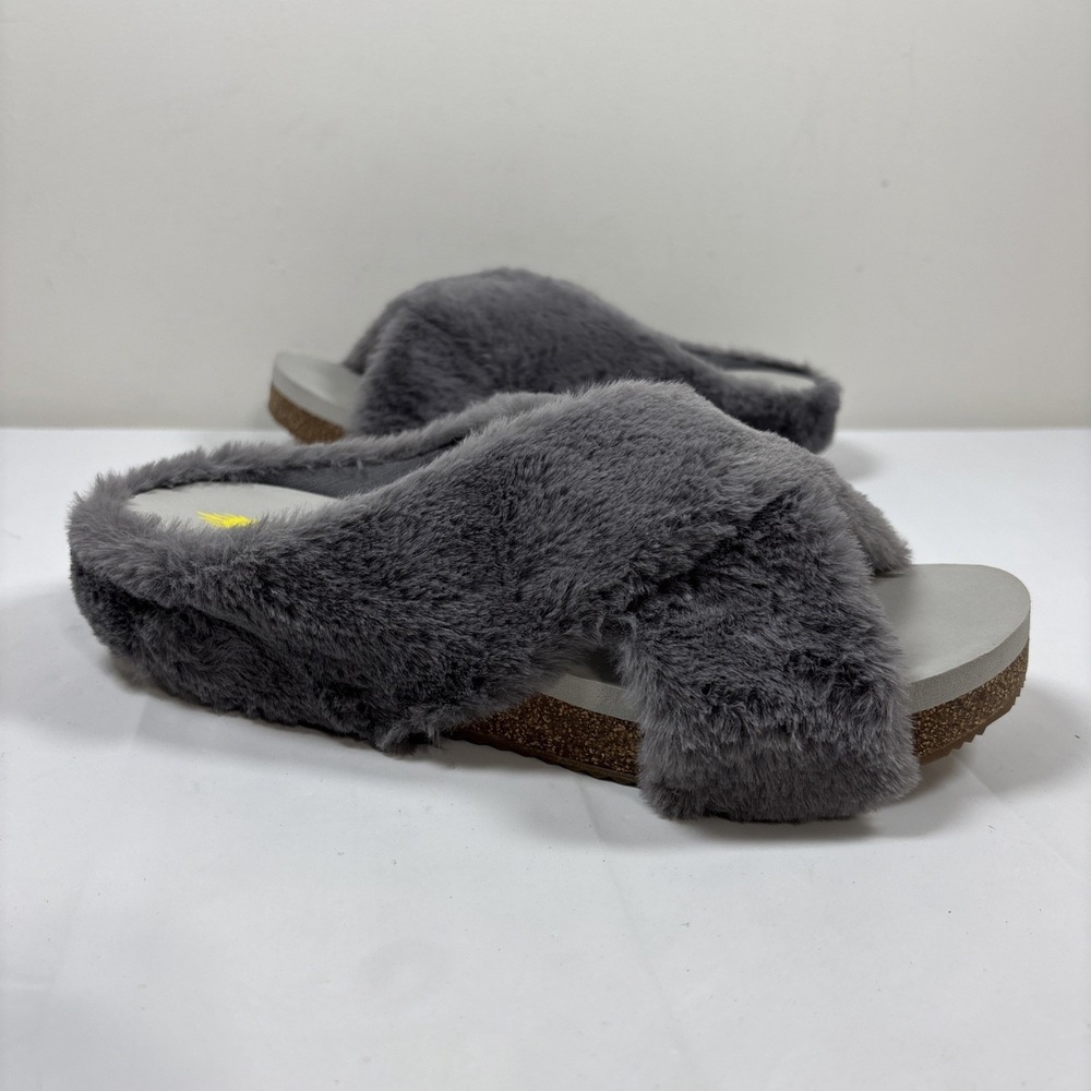 Volatile Womens‎ 8 Alton Sandals Slip On Gray Crisscross Strap Design Faux Fur